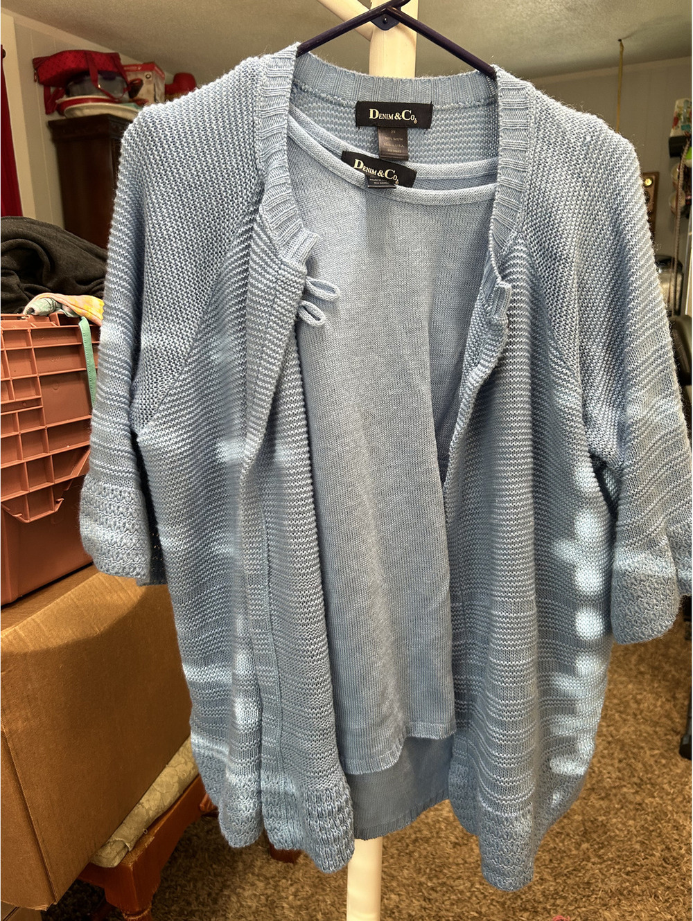 Denim & Co. Women's 2X Light Blue Knit Sweater Vest and Cardigan Set